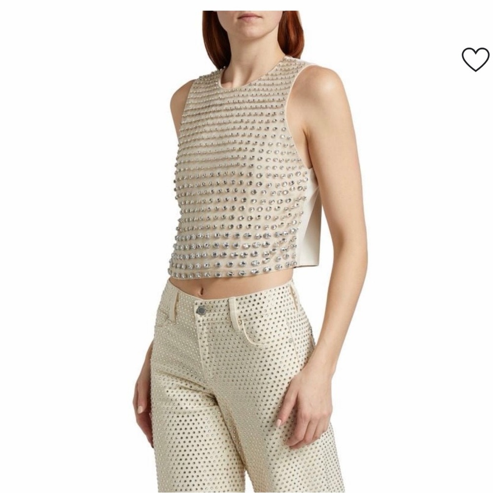 Alice + Olivia Silver Embellished Crop Top